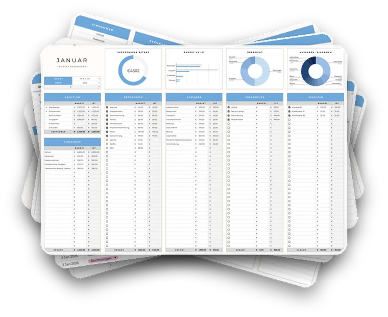 Haushaltsbuch Plus: alle 5 Tabs als Stapel